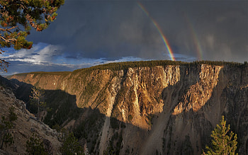Nature, Mountains, Rainbow, Height, Cliff HD wallpaper