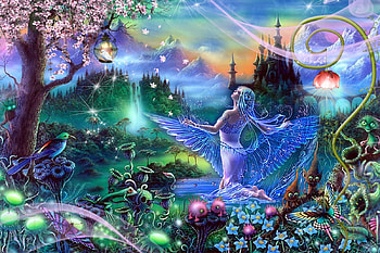 Angel, night, blue, fantasy, girl, luminos HD wallpaper