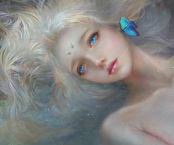 Beauty, blue, frumusete, blonde, gorgeous, fluture, girl, user 23385, superb, user23385, gigi, butterfly, fantasy, face, luminos HD wallpaper