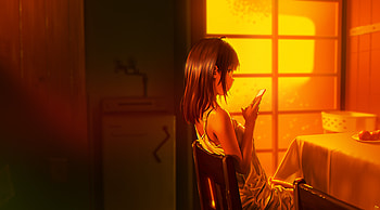 Anime Girl Using Sitting Alone At Sofa, anime-girl, girl, light, alone, , artist, artwork, art, digital-art, ai, deviantart HD wallpaper