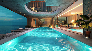 Luxurious Poolside Retreat, pool, Modern Architecture HD wallpaper