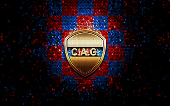 CA Guemes, glitter logo, Primera Nacional, red blue checkered background, soccer, argentinian football club, CA Guemes logo, Club Atletico Guemes, mosaic art, football, Guemes FC HD wallpaper