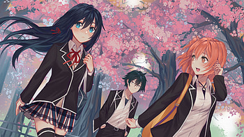 Yahari Ore No Seishun Love Comedy Wa Machigatteiru, Anime, My Teen Romantic Comedy Snafu, Black Hair, Blue Eyes, Cherry Blossom, Hachiman Hikigaya, Long Hair, Pink Hair, School Uniform, Short Hair, Yui Yuigahama, Yukino Yukinoshita HD wallpaper