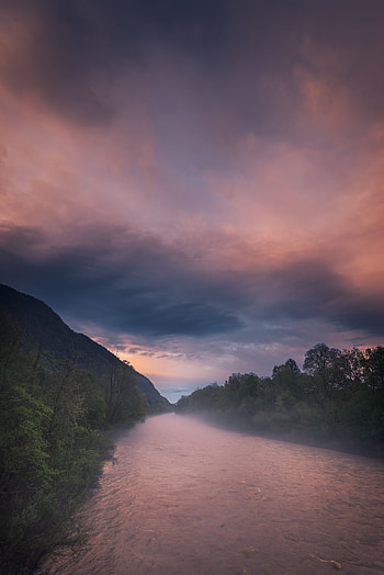 Nature, Rivers, Sunset, Fog HD phone wallpaper