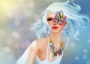 ~Fille Papillon~, white, colors, weird things people wear, beautiful, 3D and CG, creative pre-made, butterflies, love four seasons, lady, pretty, softness beauty, butterfly designs, girls, models, lovely, hat HD wallpaper