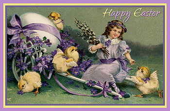 :), purple, bird, lavender, girl, easter, chick, card, vintage HD wallpaper