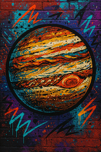 Jupiter Vibes: Bold and Colorful , planet, Street Art, graffiti, mural HD phone wallpaper