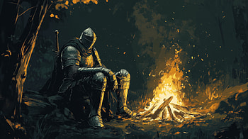 Dark Souls Warrior at Bonfire -, video game, Dark Souls, bonfire, warrior, armor HD wallpaper