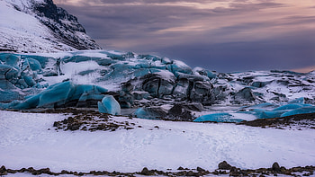 Iceland glacier, nature, blue snow, sunset HD wallpaper