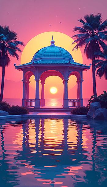 Serene Gazebo Sunset for Your , palm tree, scenery HD phone wallpaper