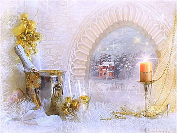 31 December 2013, globes, winter, champagne, house, ornaments, bottle, still life, abstract, candle, snow, trees, view HD wallpaper