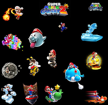 SUPER MARIO BLAST, bulb yoshi, super mario glaxy 2, spring mario, drill, cloud mario, ghost mario, mario, super mario galaxy, bee mario, blimp yoshi, rock mario, rainbow mario, dash yoshi, fire mario, ice mario HD wallpaper