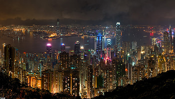Town, night, light, colors, sky, nature HD wallpaper