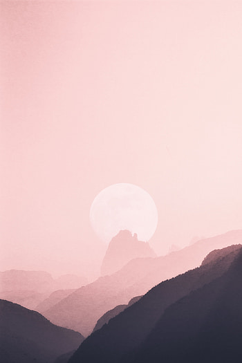 Nature, Mountains, Pink, Moon, Outlines HD phone wallpaper