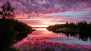 Purple Fire In The Finnish Sky, sky, evening, nature HD wallpaper