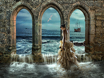 Out of Time, ship, lady, time, water HD wallpaper