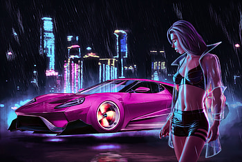 Pink Car Cyberpunk Girl , artist, artwork, cyberpunk, artstation HD wallpaper