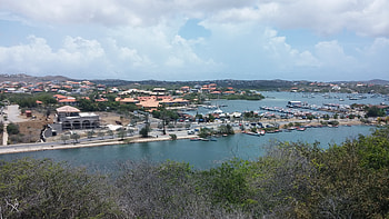 Water view, blue, canal, tropical, houses, beach, scenery, clouds, trees, sky, water, ocean HD wallpaper