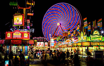 Fair lights at night, Magical ambiance, Funfair atmosphere, Brightly lit HD wallpaper