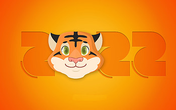 Happy New Year!, craciun, tiger, christmas, chinese zodiac, 2022, card, orange, new year HD wallpaper