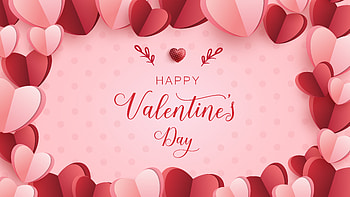 Red Pink Hearts Happy Valentine's Day Pink Background Valentine's Day HD wallpaper