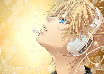 Kagamine Ren, blue, golden, heads, len, honey, vocaloid, gold, boy, male, head HD wallpaper