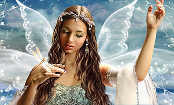 Fairy, blue, wings, fantasy, orquidea, girl, luminos HD wallpaper