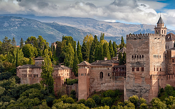 Castle in Spain, trees, mountains, Spain, castle HD wallpaper