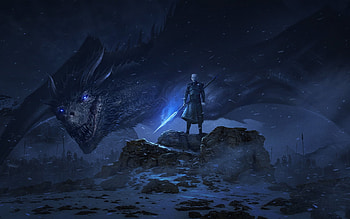 The night king, blue, fantasy, man, dragon, luminos, night king, game of thrones HD wallpaper