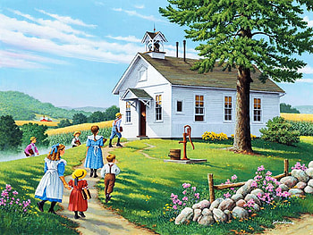 Higher Education, flowers, children, house, tree, painting HD wallpaper