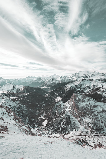 Winter, Nature, Sky, Mountains, Clouds, Snow, Italy, View From Above, Dolomites HD phone wallpaper