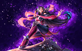 Irelia, , violet neon lights, League of Legends, MOBA, artwork, Irelia Skin, Irelia Build, LoL, Irelia League of Legends HD wallpaper