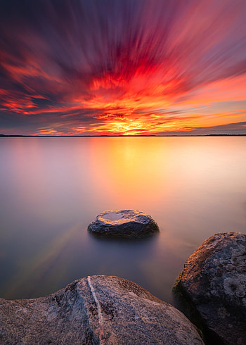 Nature, Sunset, Sea, Rock, Horizon, Stone HD phone wallpaper