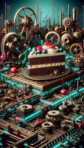 Steampunk Delight - Black Forest Cake, cake, machine, dessert HD phone wallpaper