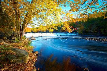 Autumn Serenity, river, leaves, fall, trees, colors HD wallpaper