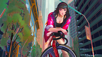 Girl With Bicycle, artist, artwork, digital-art, deviantart HD wallpaper