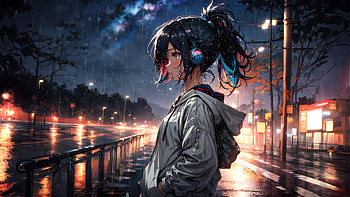 Rainy Road Serenade Anime Girl In The Wet Urban Glow, anime-girl, anime, heads, artist, artwork, digital-art, deviantart HD wallpaper