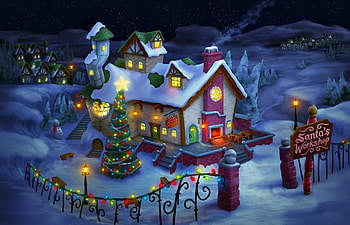 Christmas cottage, night, winter, house, tree, decoration, holiday, pretty, light, snow, christmas, cottage, evening, santa HD wallpaper