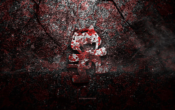 Monstercat logo, grunge art, Monstercat stone logo, red stone texture, Monstercat, grunge stone texture, Monstercat emblem, Monstercat 3d logo HD wallpaper