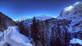 train tracks in the valley in winter r, winter, lodge, mountauns, valley, tracks, r, forest HD wallpaper