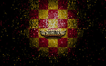 Rakuten Golden Eagles, glitter logo, NPB, red yellow checkered background, baseball, japanese baseball team, Rakuten Golden Eagles logo, mosaic art, Nippon Professional Baseball HD wallpaper