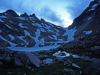 Mountain with snow patches, sky, people, snow, mountain HD wallpaper