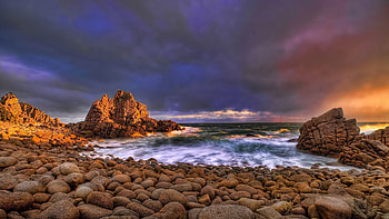 Nature, Sunset, Stones, Shore, Bank, Evening, Wave, Cuts HD wallpaper