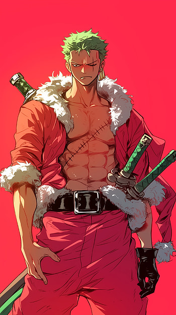 Zoro in Christmas Costume One Piece Fan Art, anime christmas, red anime, One Piece, Roronoa Zoro HD phone wallpaper