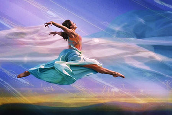 The joy of me, blue sky, aqua dress, field, clouds, joy, woman, leaping HD wallpaper