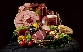 Meat Beer Vegetables, beer, food, meat, drink, vegetables HD wallpaper