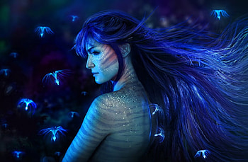 In the Wind, electric blue, fantasy, hair, female HD wallpaper