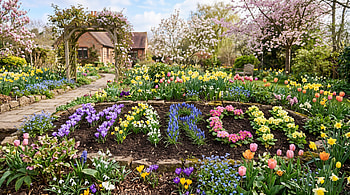 March in Full Bloom — Garden, Flower Bed, Garden, Tulip, Spring HD wallpaper