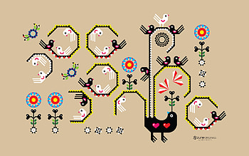 Folk-Art Birds.Zune, zune, birds, 2d, authentic HD wallpaper