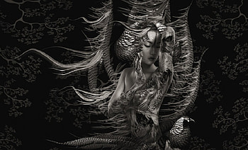 by Lee Howell, white, black, Lee Howell, graphy, art, imagination, floral, beauty, woman, fantasy HD wallpaper